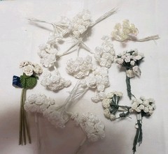 Vtg Forget Me Not Satin Ribbon Roses Flowers Wire Stem Millinery Crafts Lot