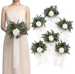 6 White Artificial Bridesmaid Bouquets