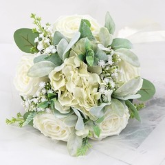 Set of 4 Bridesmaid Bouquets for Wedding – Silk Artificial Ivory Bridesmaid
