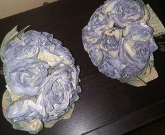 2 Artificial Vintage Dusty Blue Roses Wedding Bouquet Bridesmaid Home Decor