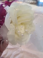 Quinceañera/Wedding Hair Clip Accessory Burgundy/Cream With Pearls And Netting