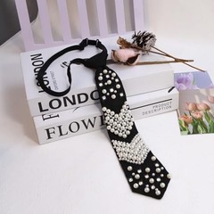 Black Pre-tied Ties with Artificial Pearls Adjustable Uniform Neckties G