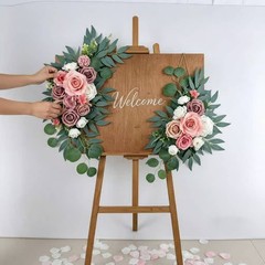 2 Pieces Nuptial Welcome Sign Ornamental Swag Reusable Artificial Flower Swag