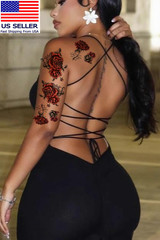 7Pcs Red Temporary Rose Flower Arm & Leg Tattoo Stickers, Sexy Stripper Chest &