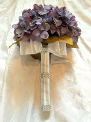 Wedding bouquet bride dark lavender off white rosebud silk artificial round
