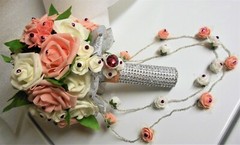 Bridal Bouquet Pink White Roses 2 Hanging Extensions Decoration Fuschia Silver