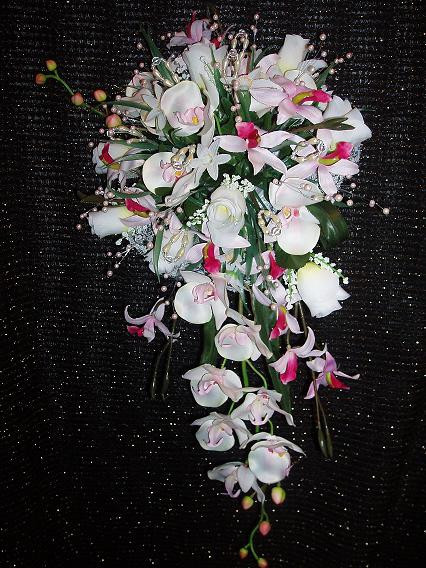 Wedding 2 pc bridal bouquet orchid pink & white ivory & boutonniere