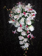 Wedding 2 pc bridal bouquet orchid pink & white ivory & boutonniere