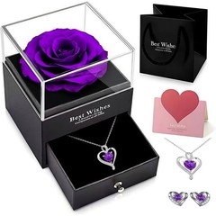 Eternal Rose Gift Box with Heart Necklace & Large size, Purple