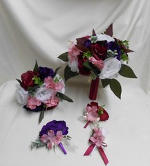 Wedding Silk Flower Bridal Bouquets Package White Purple Burgundy Dusty Rose
