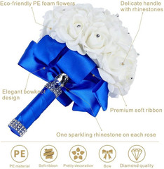 Wedding Bouquet, Handmade Blue Bridesmaid Bouquet Bridal Bouquet with Crystals S