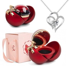 Ochine Preserved Red Real Rose with Heart Necklace, Eternal Flowers A