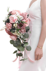 Dusty Pink Peony Wedding Bouquet for Bride & Bridesmaid – 9.8 Inch Decor