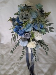 Shades Of Blue Bridal Bouquet Artificial Silk Foam Flowers