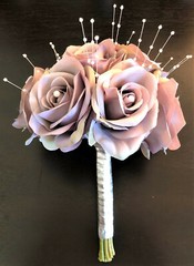 Pale Lavender Faux Flower Blooming Roses Bridal Bouquet Vintage Rhinestone/Pearl