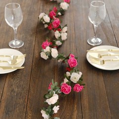 2 BLUSH FUCHSIA 8 ft long Silk Mini Rose Wedding Garland Leaves Bendable Wire