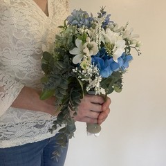 Bridal Wedding Bouquet Budget Handmade Exquisite Faux Floral Blue White Green