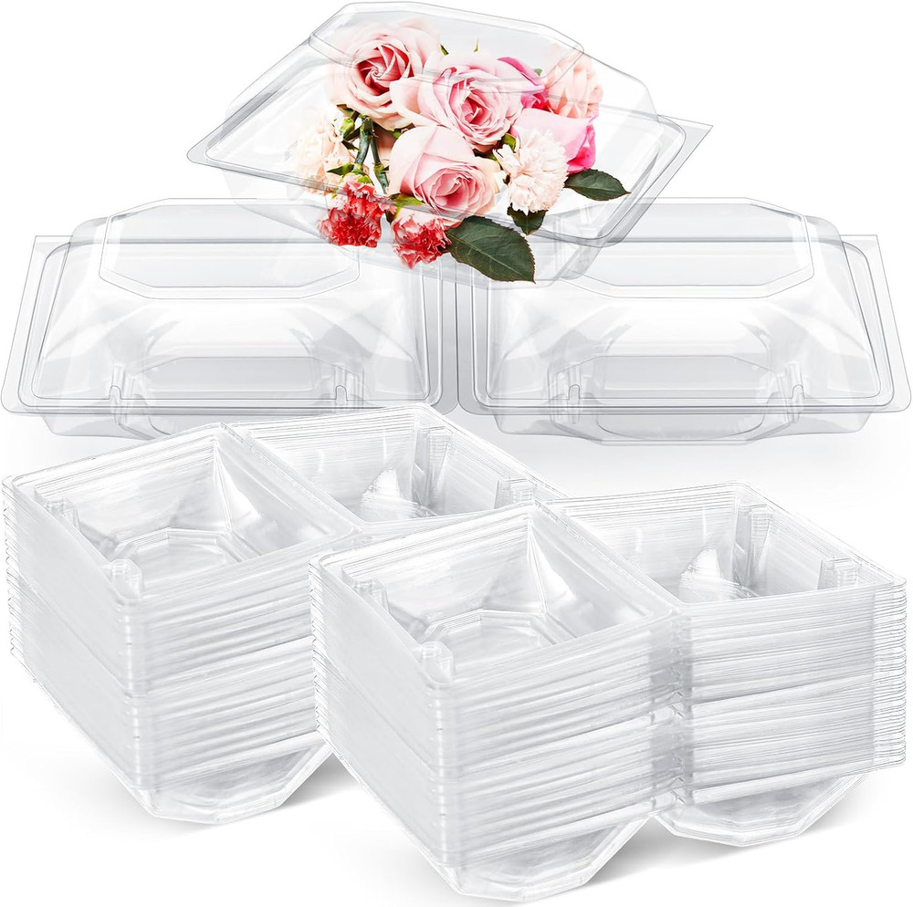 60 Pack Clear Plastic Flower Box for Corsage, Boutonniere, Rose, Orchid Prom Wed