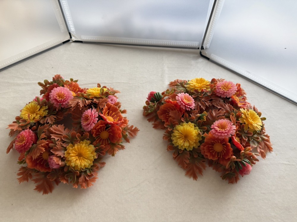 2 Pcs Spring Floral Candle Rings Wreaths for Pillars Home Table Window Deco