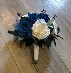 Navy Blue White Sola Wood Bridal Bouquet Bridesmaid Eucalyptus Lasting Teardrop