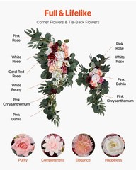 Delicate Pink Artificial Wedding Arch Flowers with 21ft Drape 2PCS