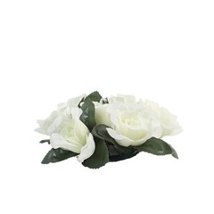 4 Ivory CANDLE RINGS with SILK ROSES Wedding Flowers for Centerpieces