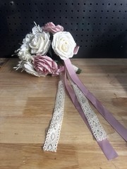 Bridal Bouquet Pink Cream Roses Lace Ribbon Shabby Chic Wedding Decor Prop