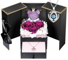 ADDWel Preserved Real Purple Rose with Sterling Silver Necklace Roses