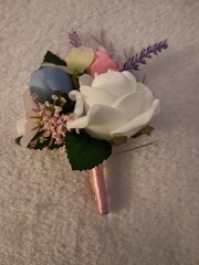 Pastel Bouquet and Boutonniere, Teardrop Style, Pink, Blue, Lavender 2pc Set