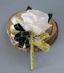 Ivory Rose and Black Wrist Corsage and Boutonniere Set for Wedding Flower Access