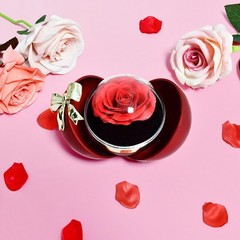 Ochine Preserved Red Real Rose with Heart Necklace, Eternal Flowers A