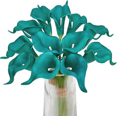 Artificial Calla Lily Flowers 12Pcs, Teal Blue | Wedding Bouquet Flower, Home De