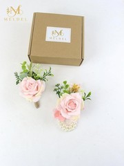 Wrist Corsage and Boutonniere Set2pcs, Artificial Silk Rose Pink Wrist Flower…