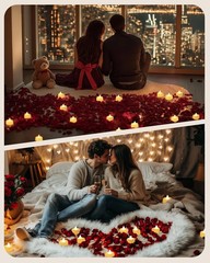 1000/2000pcs Artificial Rose Petals with LED Tea Lights Kit for Special and Rom