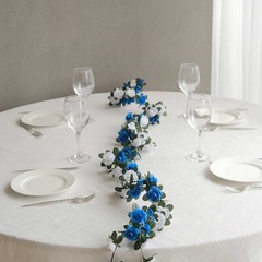 2 WHITE ROYAL BLUE 8 ft long Silk Mini Rose Wedding Garland Leaves Bendable