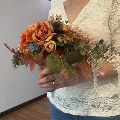 Bridal Bouquet Exquisite Budget Handmade Faux Floral Lovely Fall Red/Orange Pink