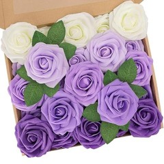 Artificial Flowers,Real Touch Fake Flowers Rose with Stems 25pcs Series Purple