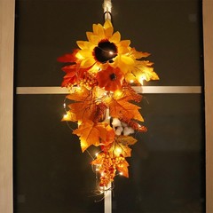 Maple Teardrop Wreath Fake Wall Decor Hanging Farmhouse Ornament Rustic Fall