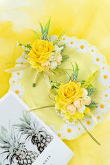 2 Pcs Wrist Corsage and Boutonniere Set, Yellow Corsage for Wedding, Boutonniere