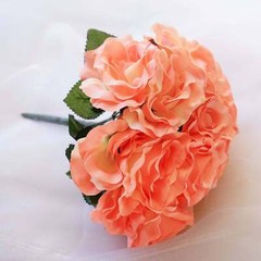 PEACH 12″ tall Velvet Roses ARTIFICIAL FLOWERS Bouquet Wedding Party Decorations