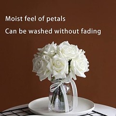 Artificial Roses Single Stem 10pcs Fake Silk Flower White(not Include Vase)