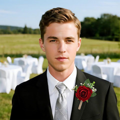 2Pcs Red Rose Corsage and Men Boutonniere Set, Wrist Band Bracelets, for Wedding
