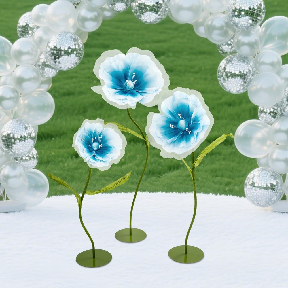 Artificial Flowers 3pcs Light Blue Wedding Aisle Decor With Base Adjustable Stem