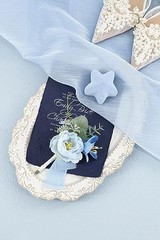 Light Blue Peony Corsage 1 Wrist Corsage & 1 Boutonniere (Light Blue Peony)