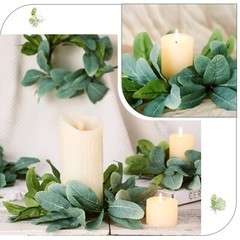 Panelee 20 Pcs Wedding Candle Rings Wreaths Green Eucalyptus Leaves Artificia…