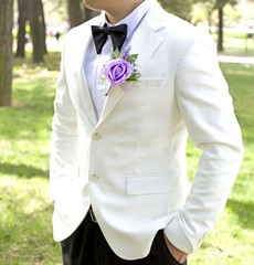 Purple Corsage and Boutonniere Set for Wedding Prom, Artificial Flower Wrist Cor