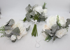 Wedding Artificial Flower Bouquet Lot of 3 Bridesmaid Bridal Flower Girl WHITE