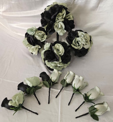 Wedding Bouquet Set, Black, Green Flower Package, 11 Pieces