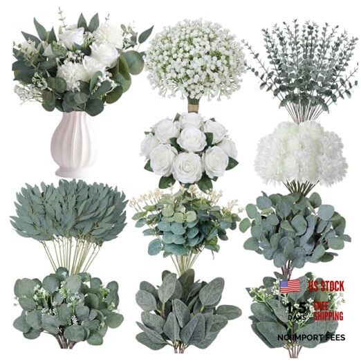 180 Pcs 10 Kinds Mixed Artificial Eucalyptus Stems Bulk Faux Greenery Dried