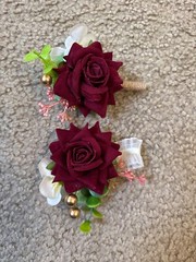 Deep Red Corsage and Boutonniere Set for Wedding Prom, Artificial Flower Wrist
